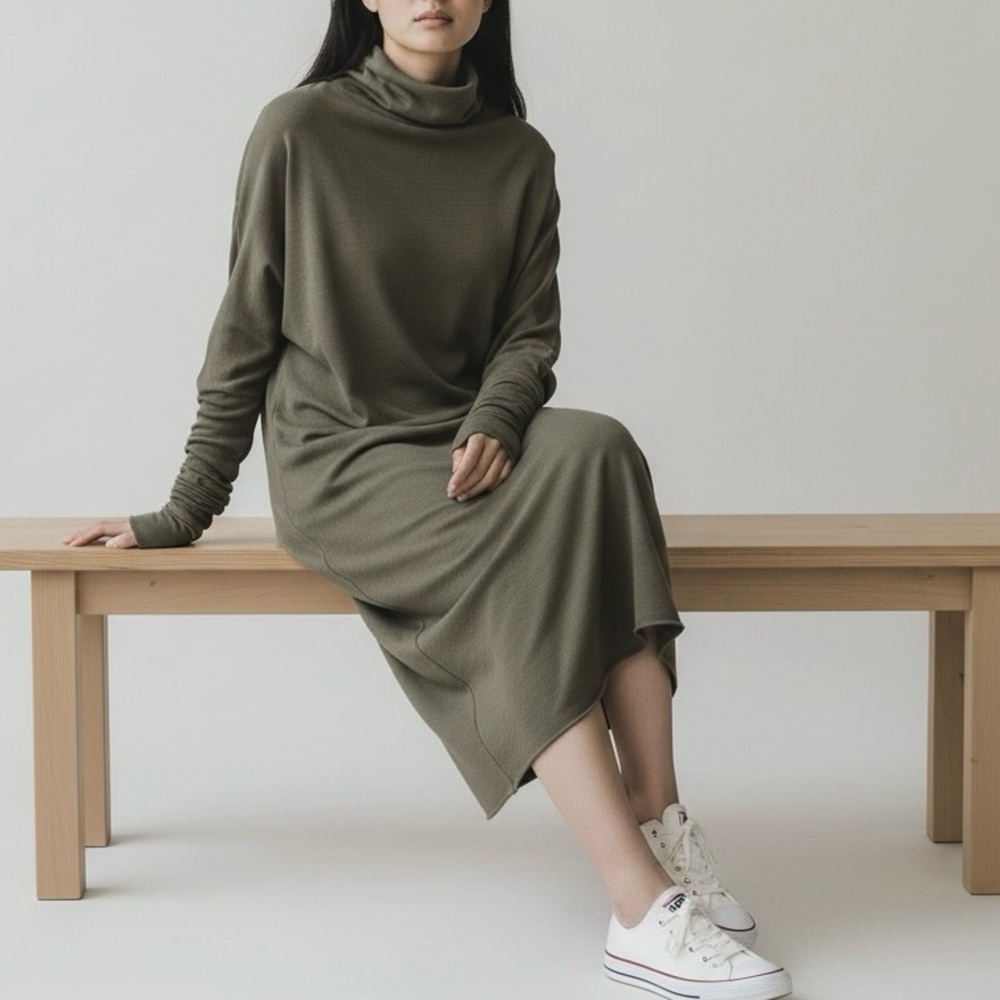 Rick Owens Lilies Turtleneck Midi Dress In Taupe Brown | Size US 4